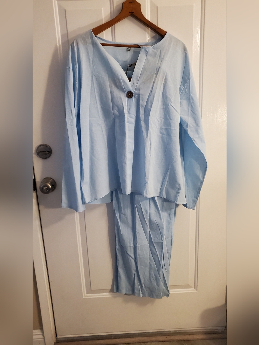 Plus Size Light Blue Two-Piece Cotton Set